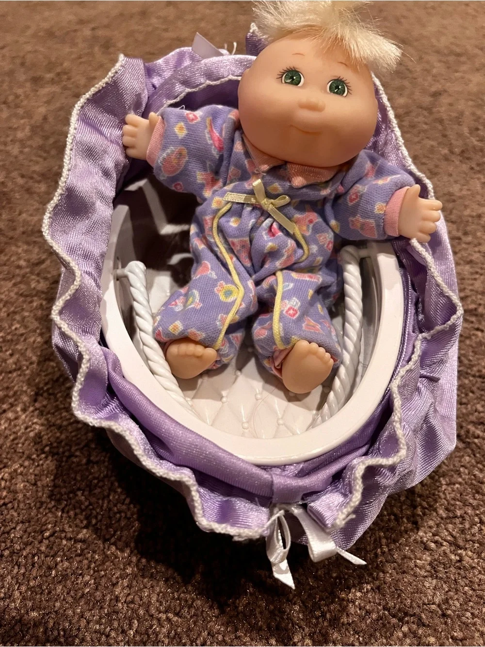 Vintage Cabbage Patch Magic Nursery cradle and mini doll